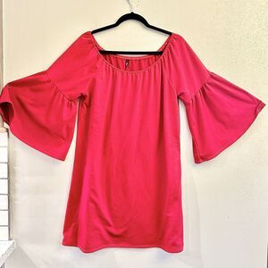 Womens On Off‎ Shoulder Tunic Top Bell Sleeve Boho Red Sz Large By Emma Rose